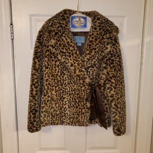 Nine West Fake Fur Brown Leopard Coat - S/P